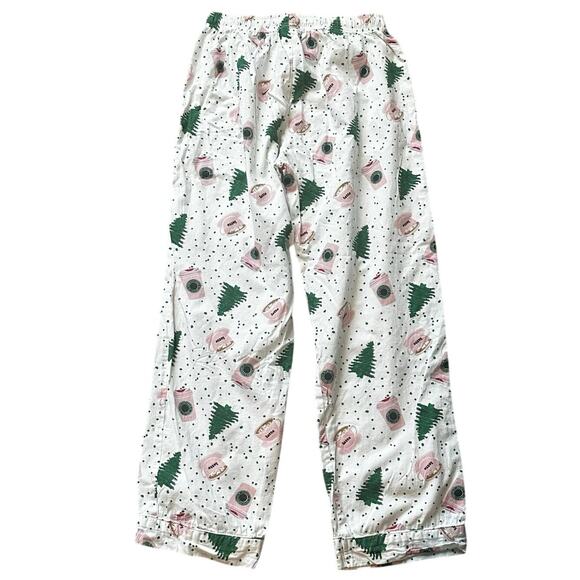 8 Oak Lane Holiday Coffee Print Pajama Pants White Pink Green Trees XS/S - Picture 3 of 7